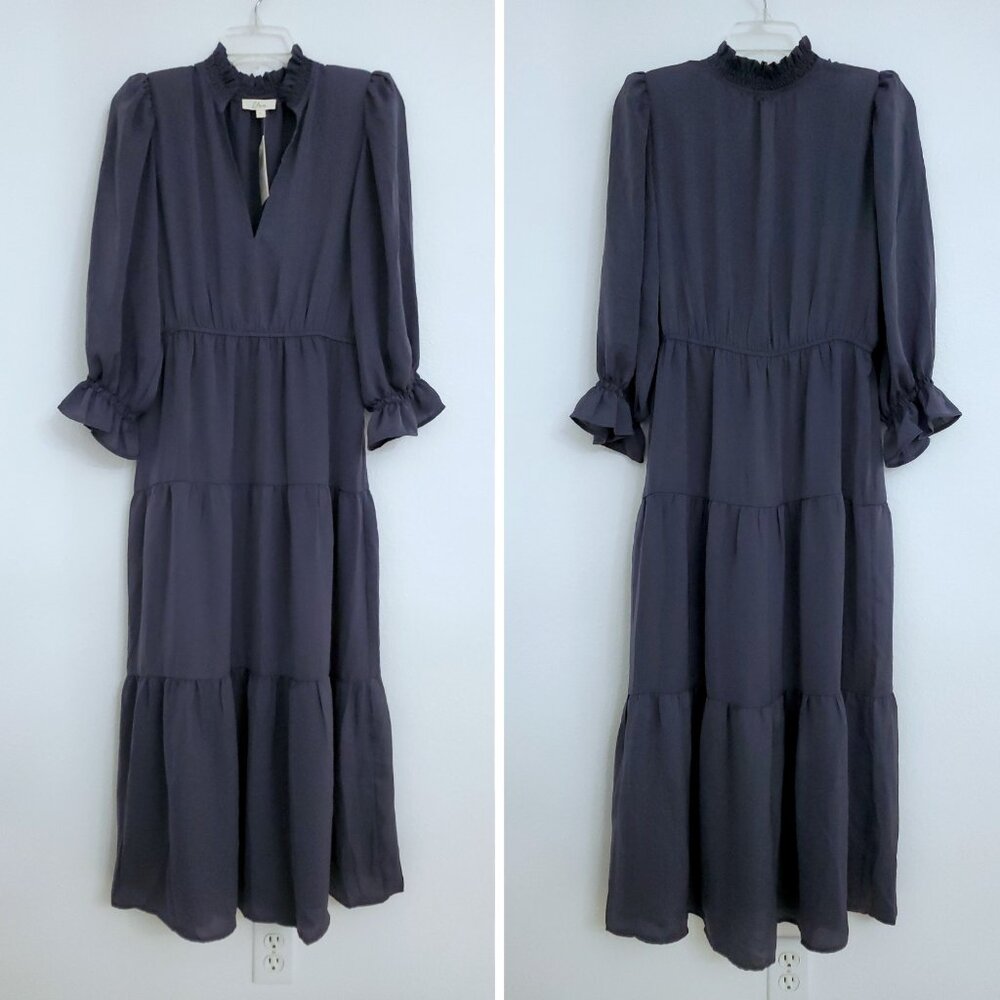 NWT Elan Tiered Satin Split Neck Women's Maxi Dress